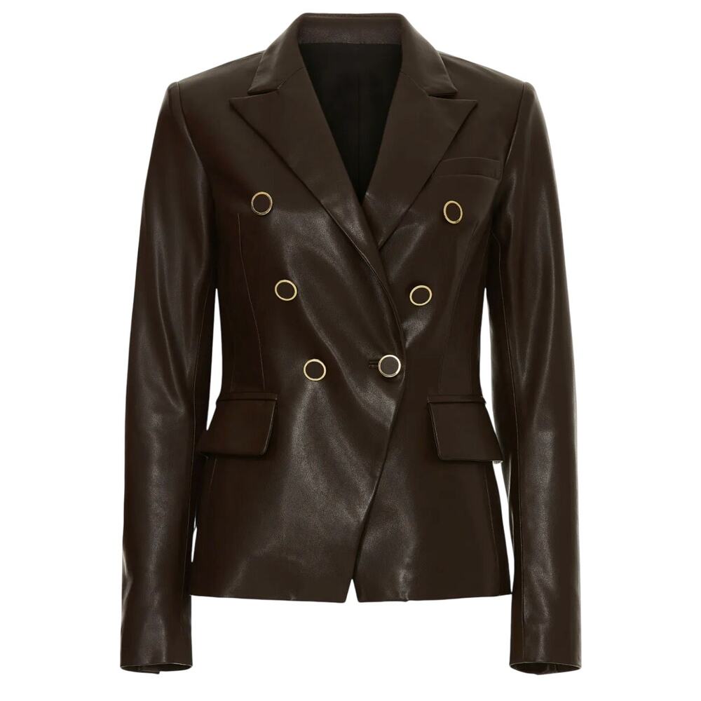 Milly Inez Faux Leather Blazer In Brown, Size Us 6